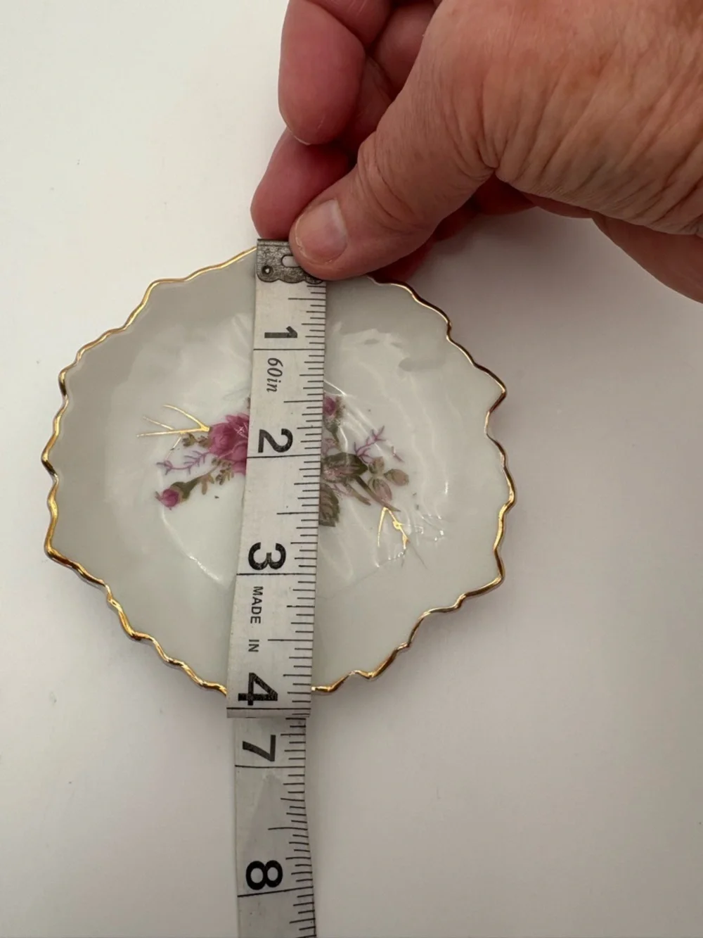 Vintage Pair of Japanese Small Trinket Dishes with Hand Painted Rose Detail
